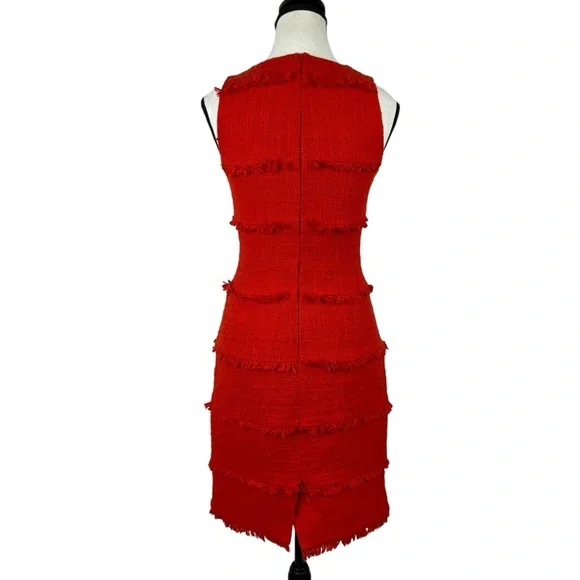 J.Crew Red Tweed Fringe Shift Dress Sleeveless Sheath Lined Cocktail Party 00 - Picture 5 of 11